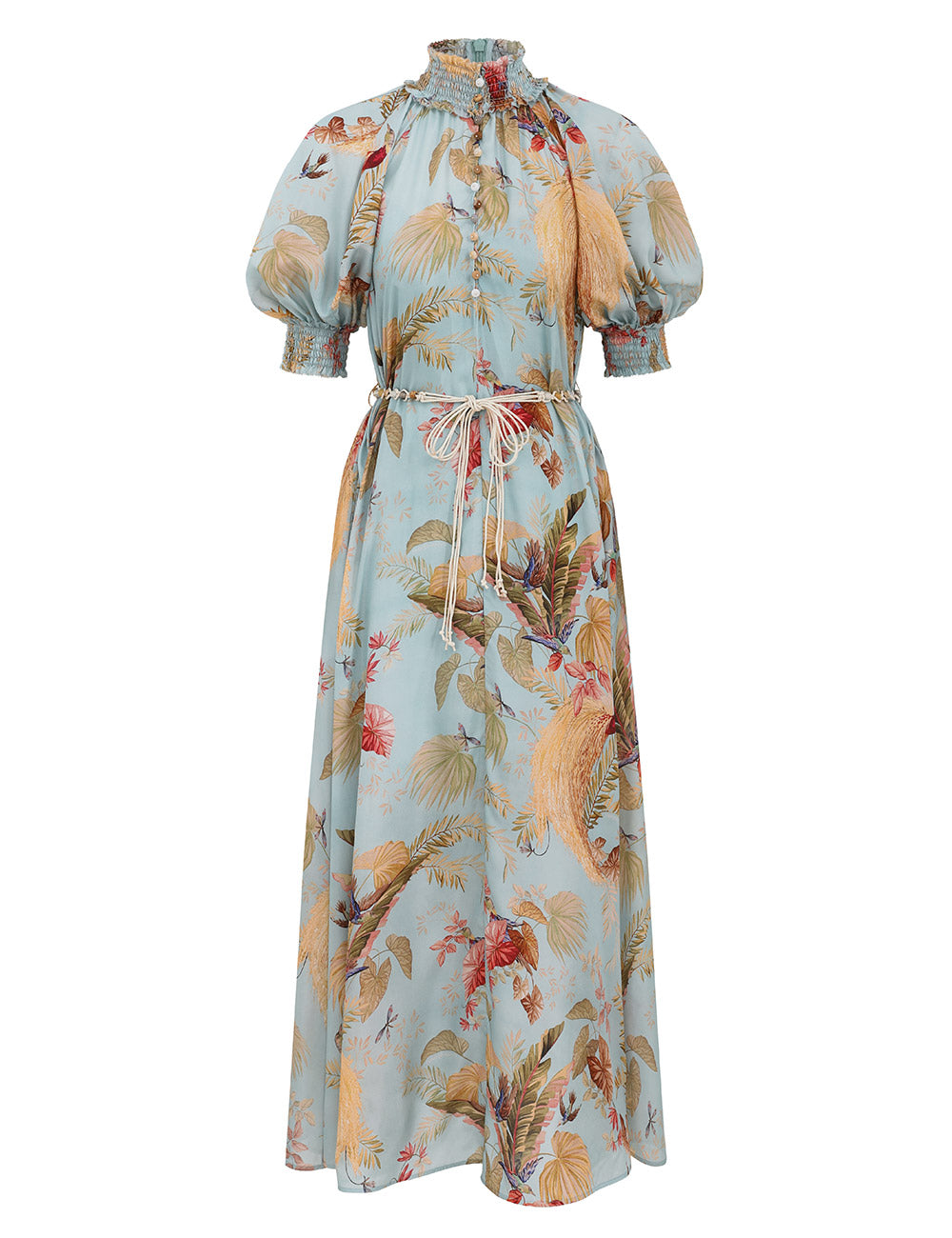 Ascension Billow Maxi Dress, aqua palm floral print