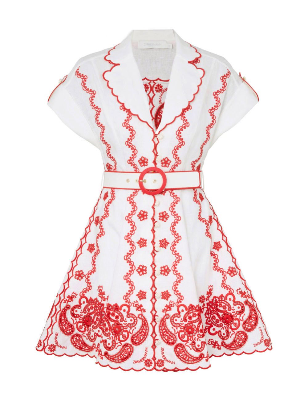 Lucky Embroidered Mini Dress, ivory-red