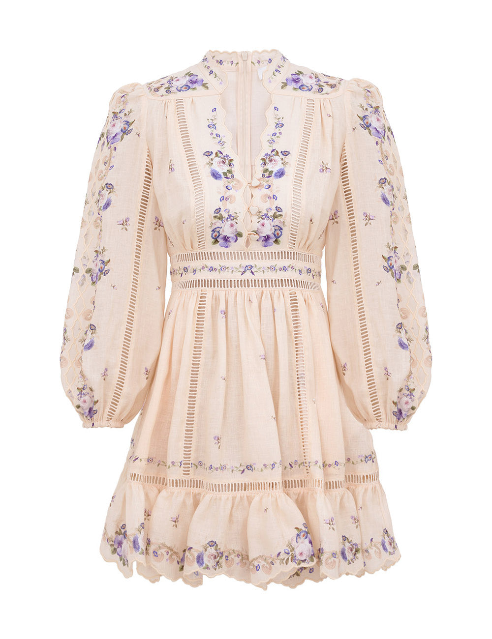 Patience Plunge Mini Dress, cream-purple rose