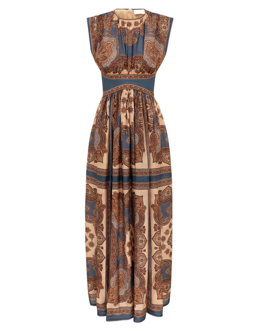 Mahon waisted silk maxi dress, dark blue paisley