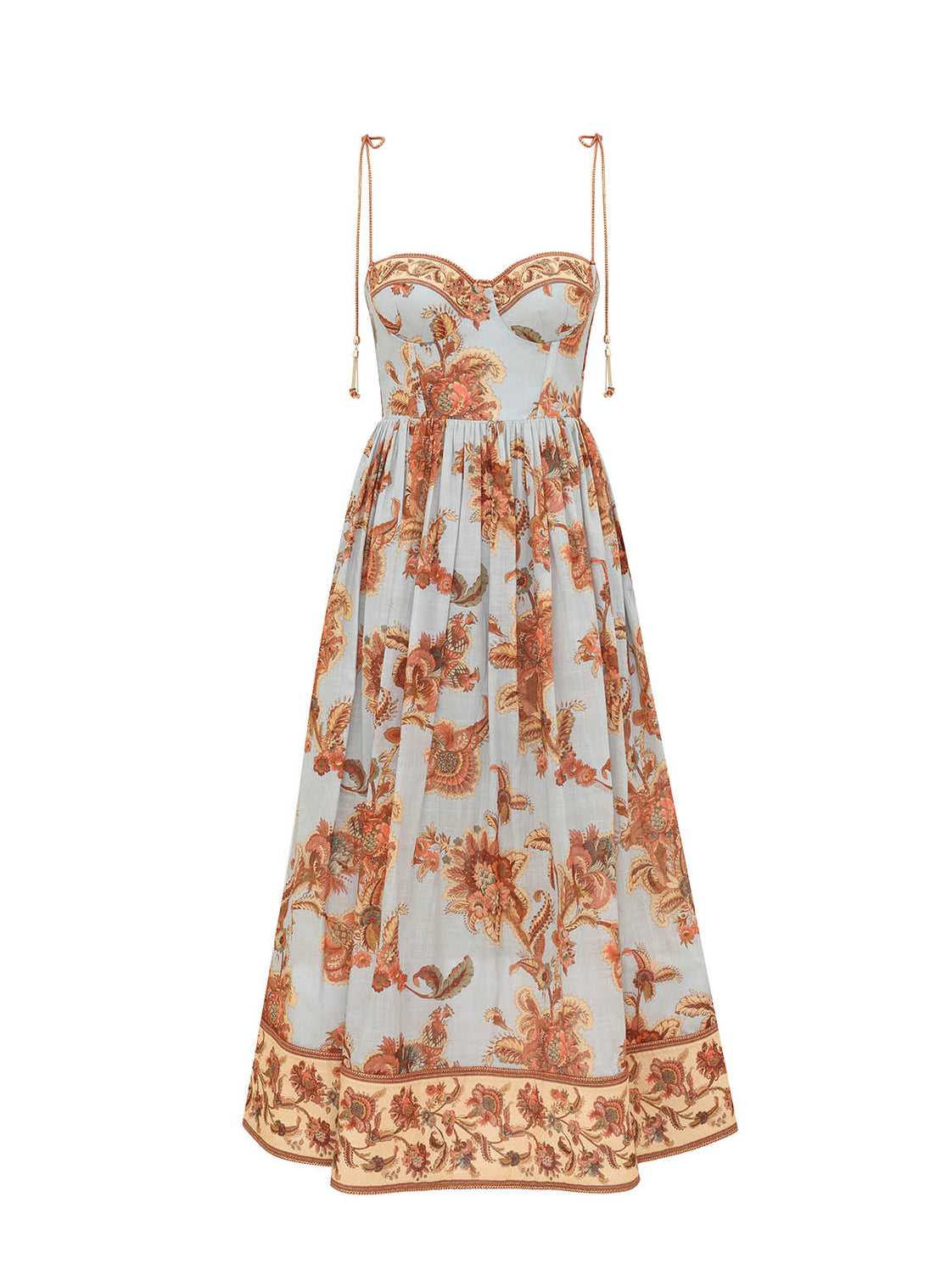 Aster corset cotton midi dress, blue
