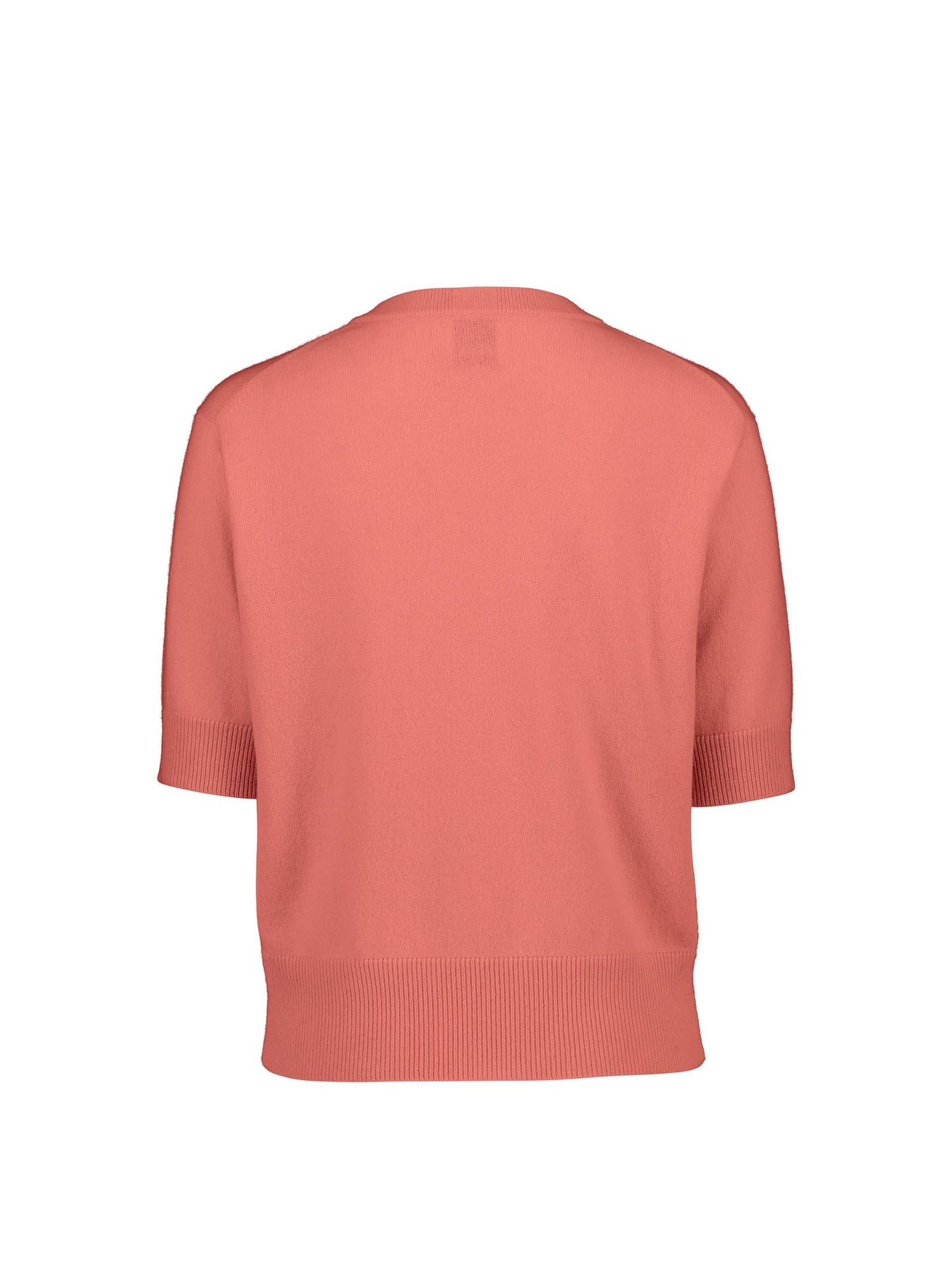 Crew neck cashmere sweater half sleeves, coral