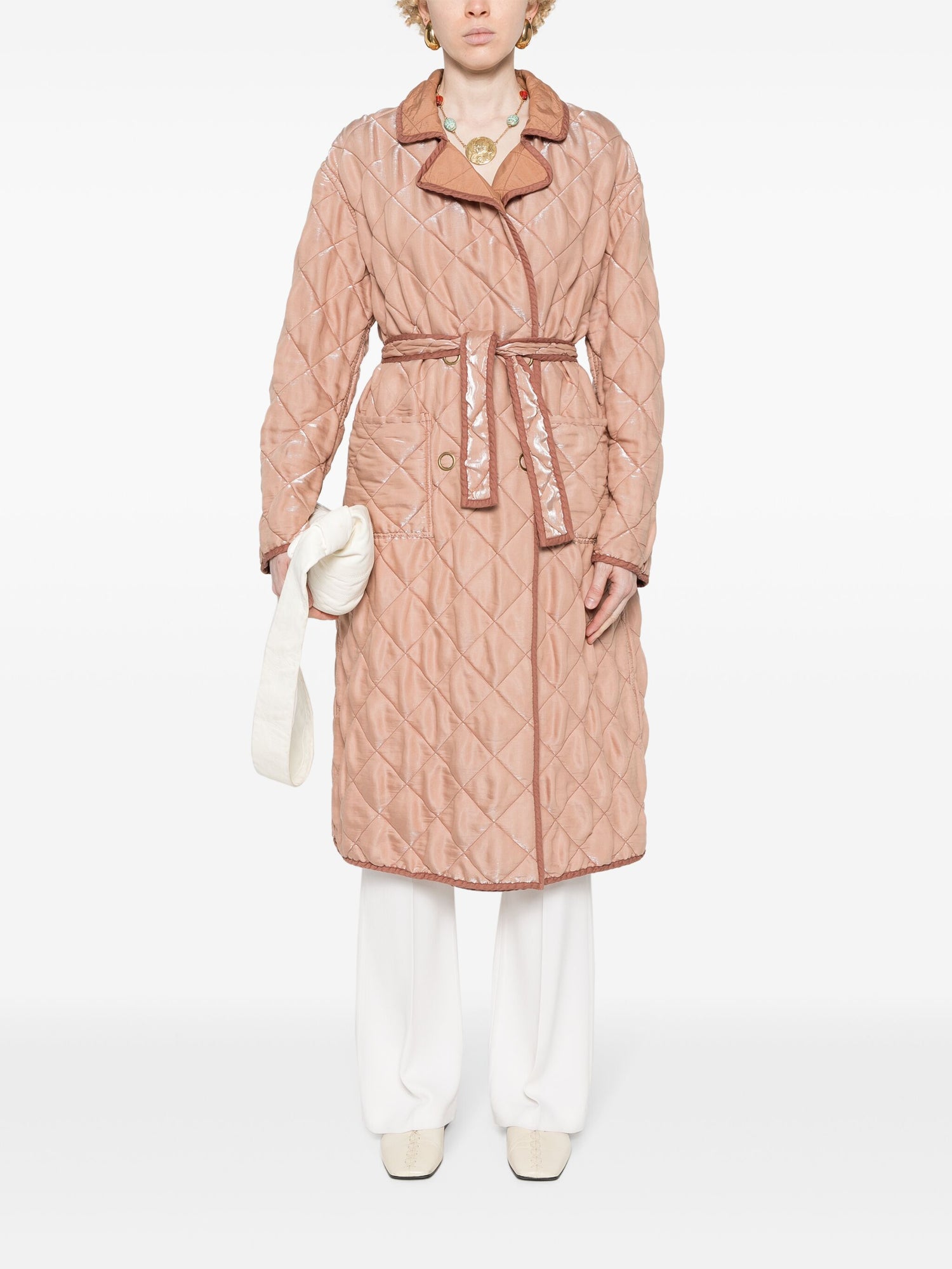 Liquid matelassé quilted trench, honey