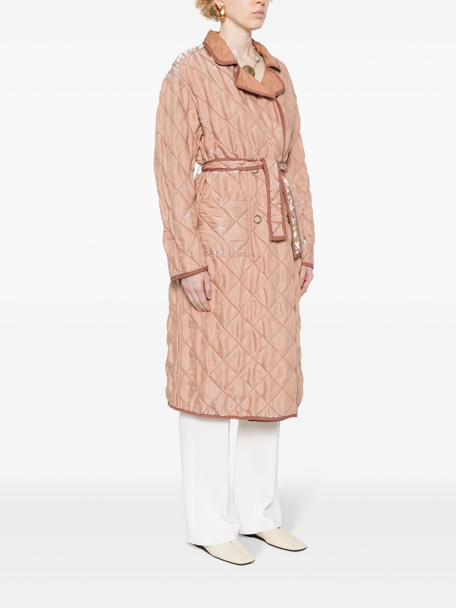 Liquid matelassé quilted trench, honey