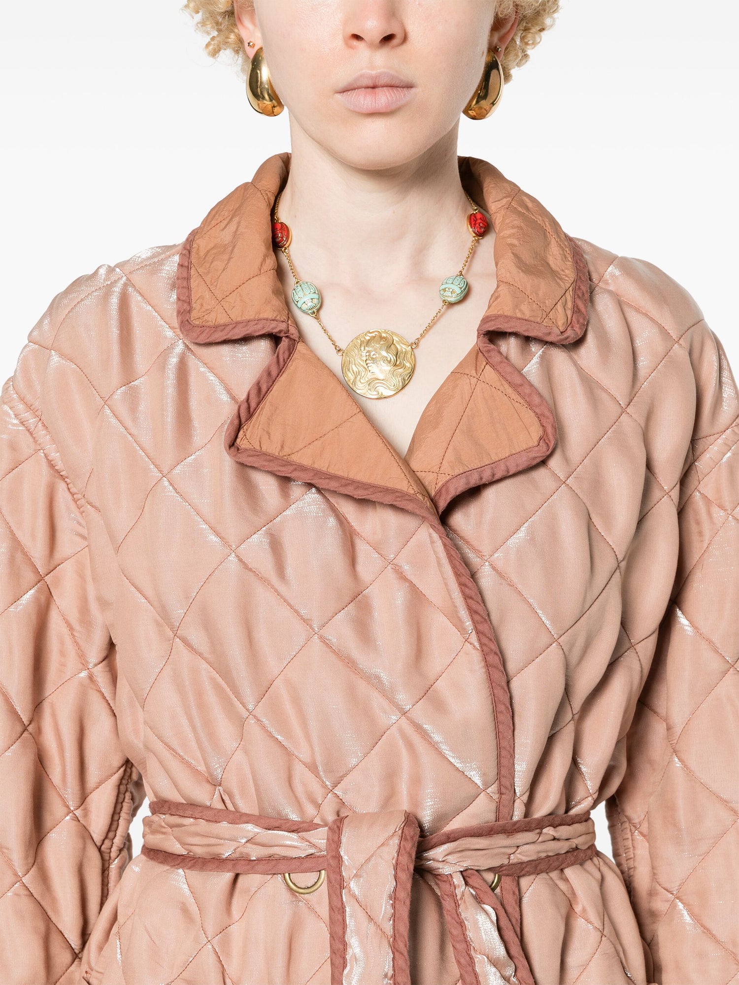 Liquid matelassé quilted trench, honey