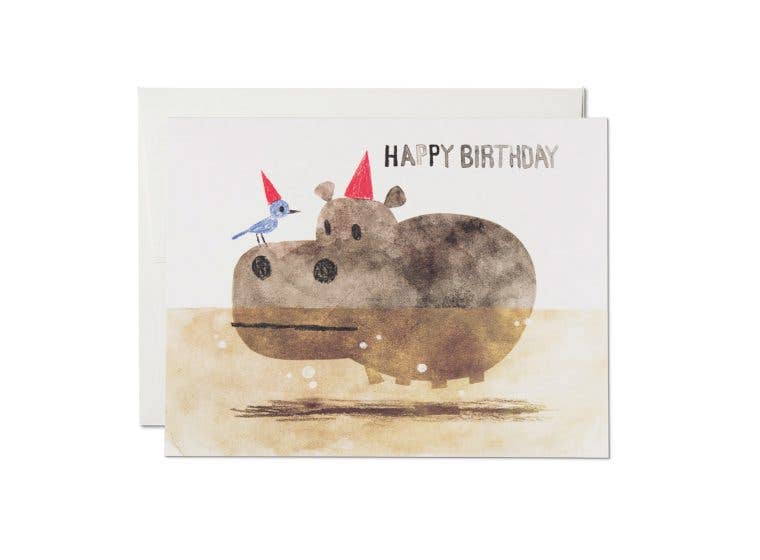 Bird and hippo birthday card