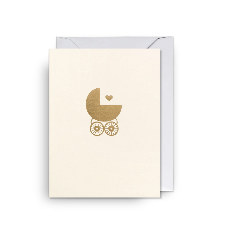 New Arrival golden pram new baby mini card