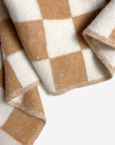 Checkerboard wool blanket, terra-offwhite