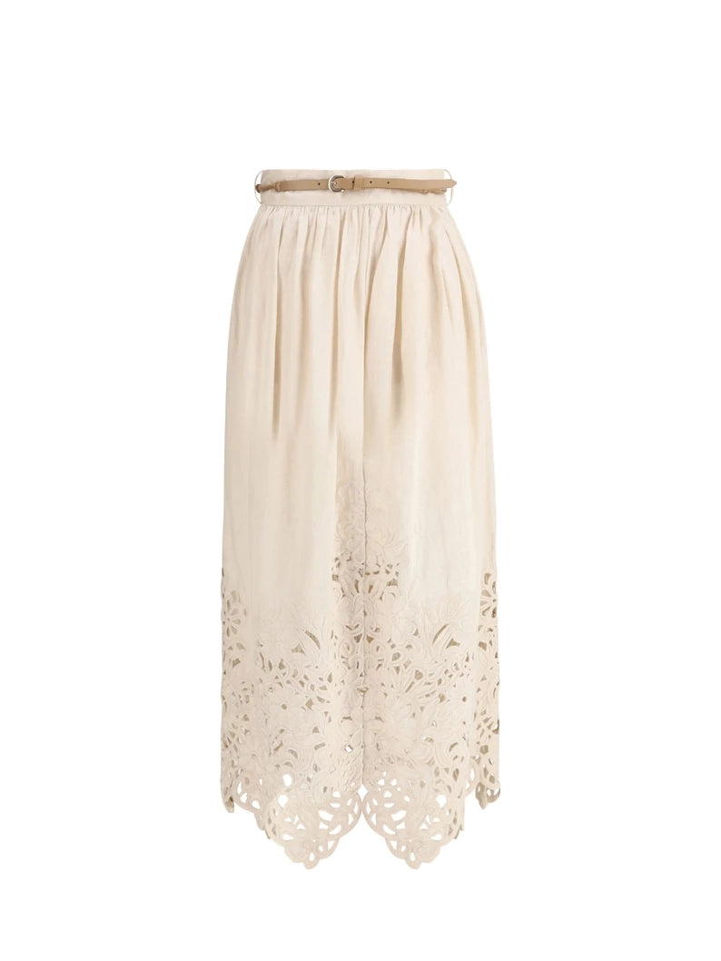 Wylie Embroidered Midi Skirt, cream