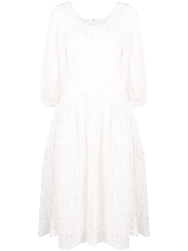 Off-shoulder midi dress, white