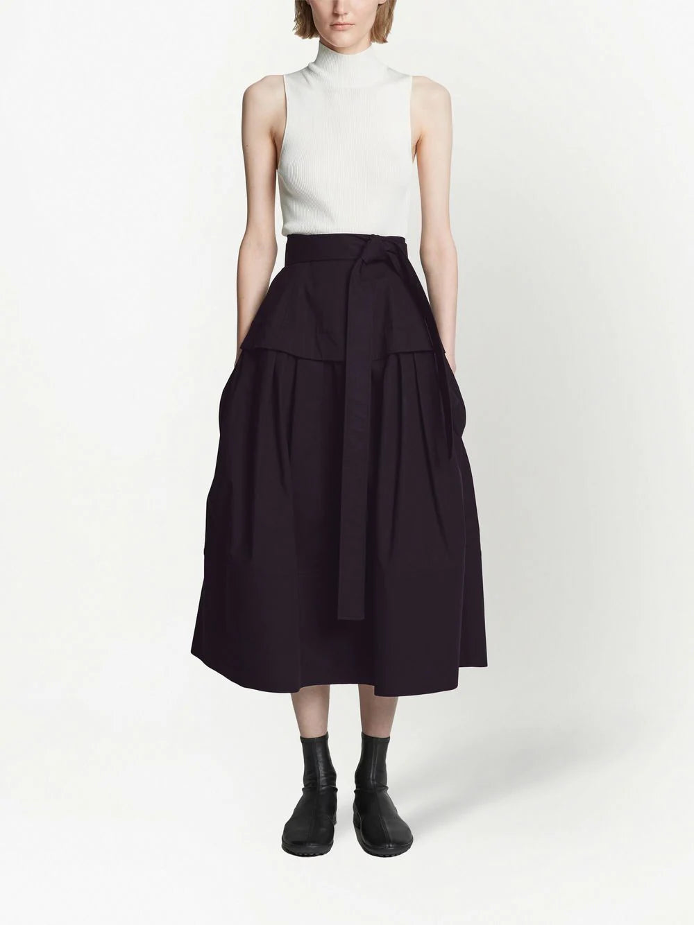 Poplin Belted Skirt, Black