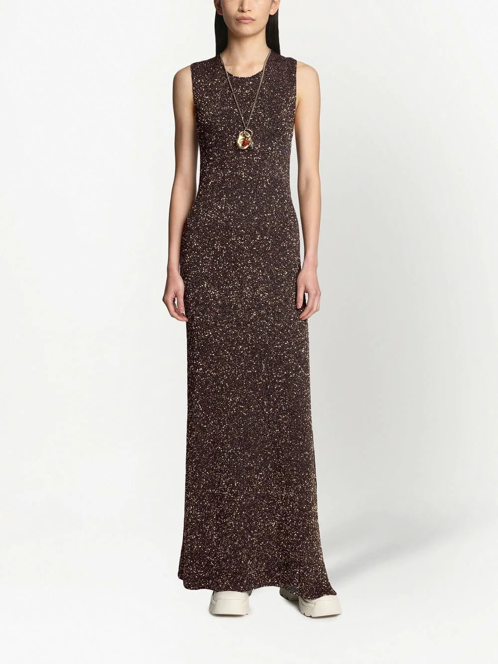 Sequin-embellished knitted dress, Dark Brown