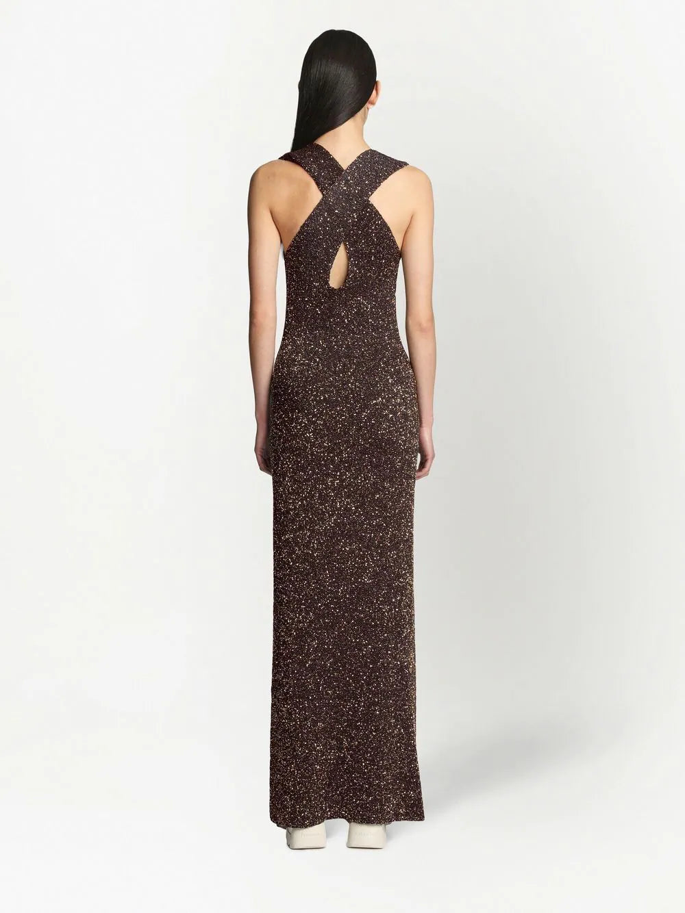 Sequin-embellished knitted dress, Dark Brown