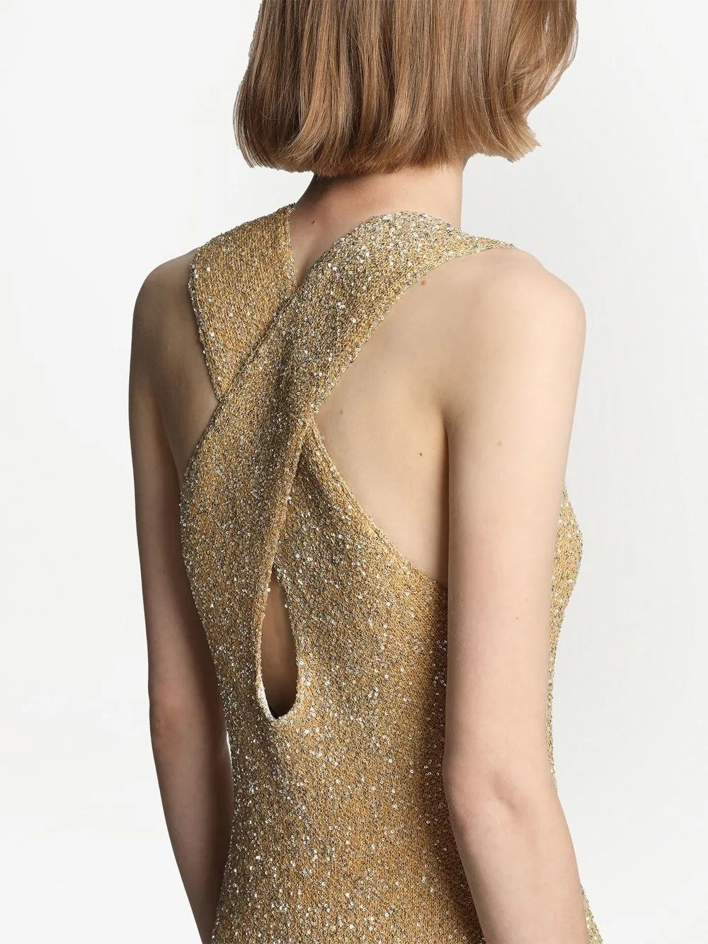 Sequin-embellished knitted dress, pale gold