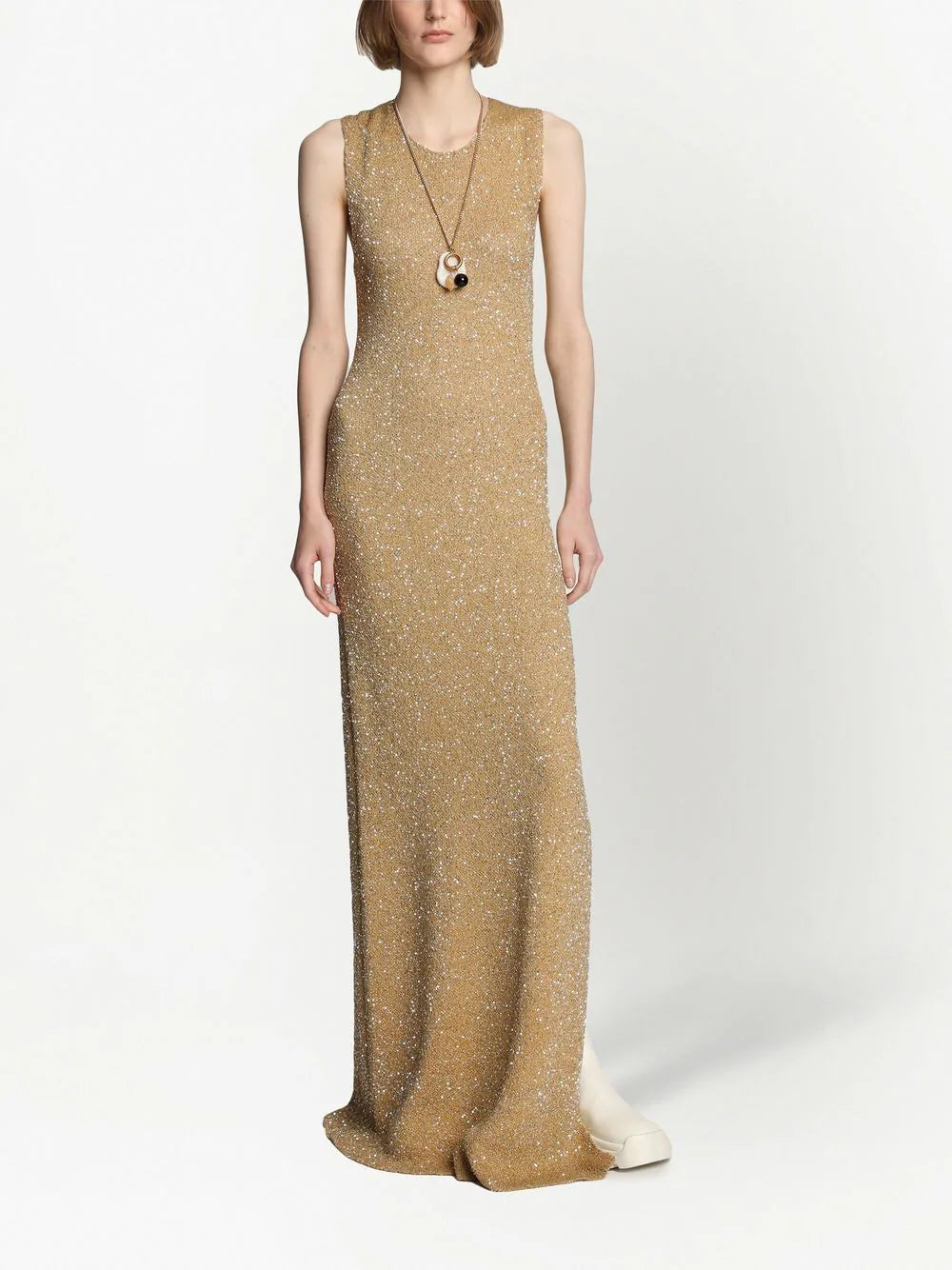 Sequin-embellished knitted dress, pale gold