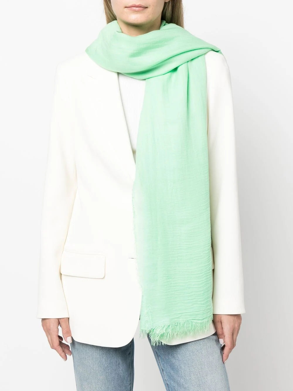 Frayed-edge scarf, mint green