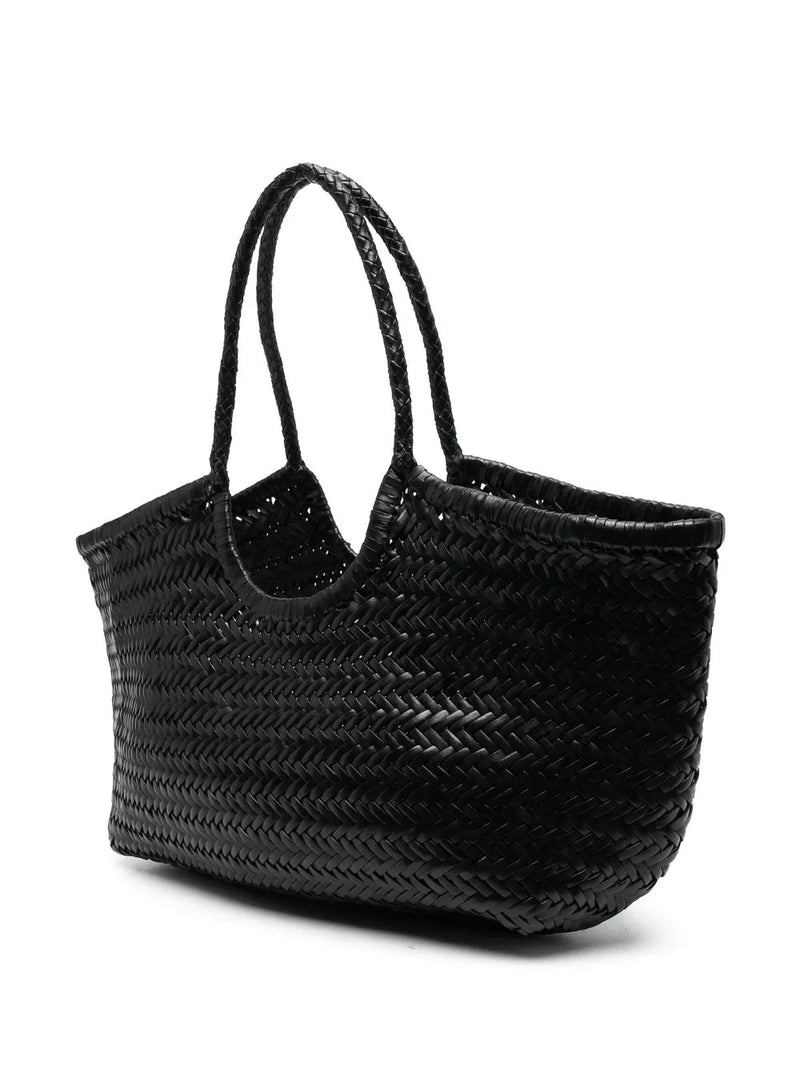 Nantucket big woven leather basket bag, black