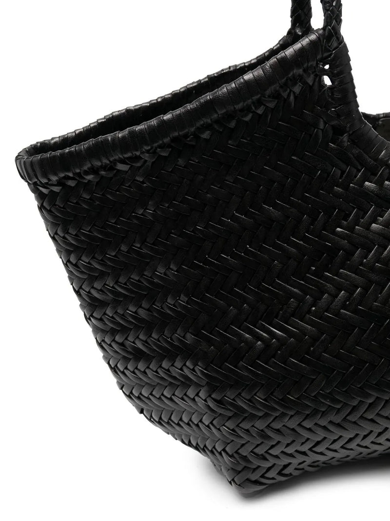 Nantucket big woven leather basket bag, black