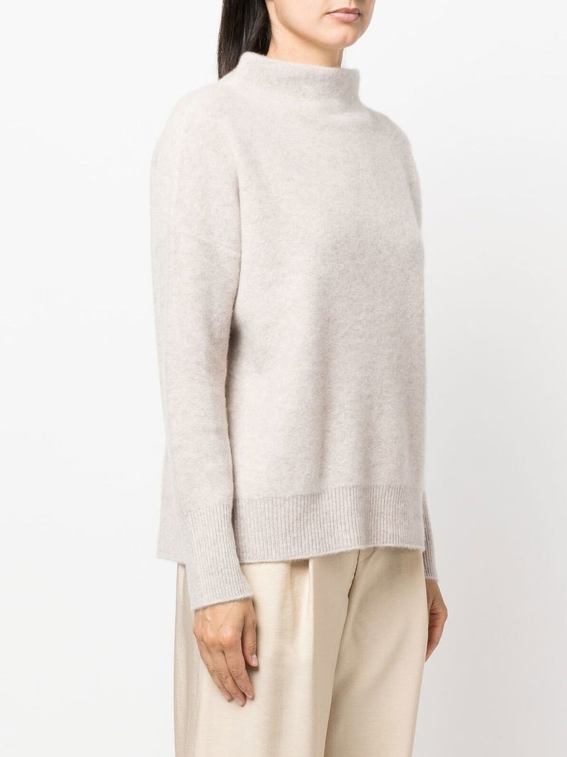 Boiled cashmere funnel neck pullover, marble