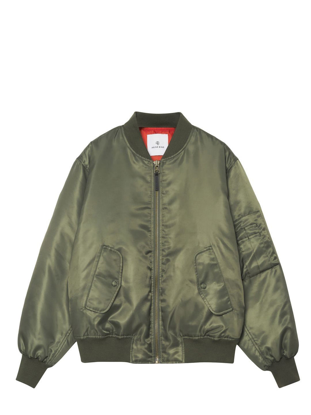 Leon satin bomber jacket, army green