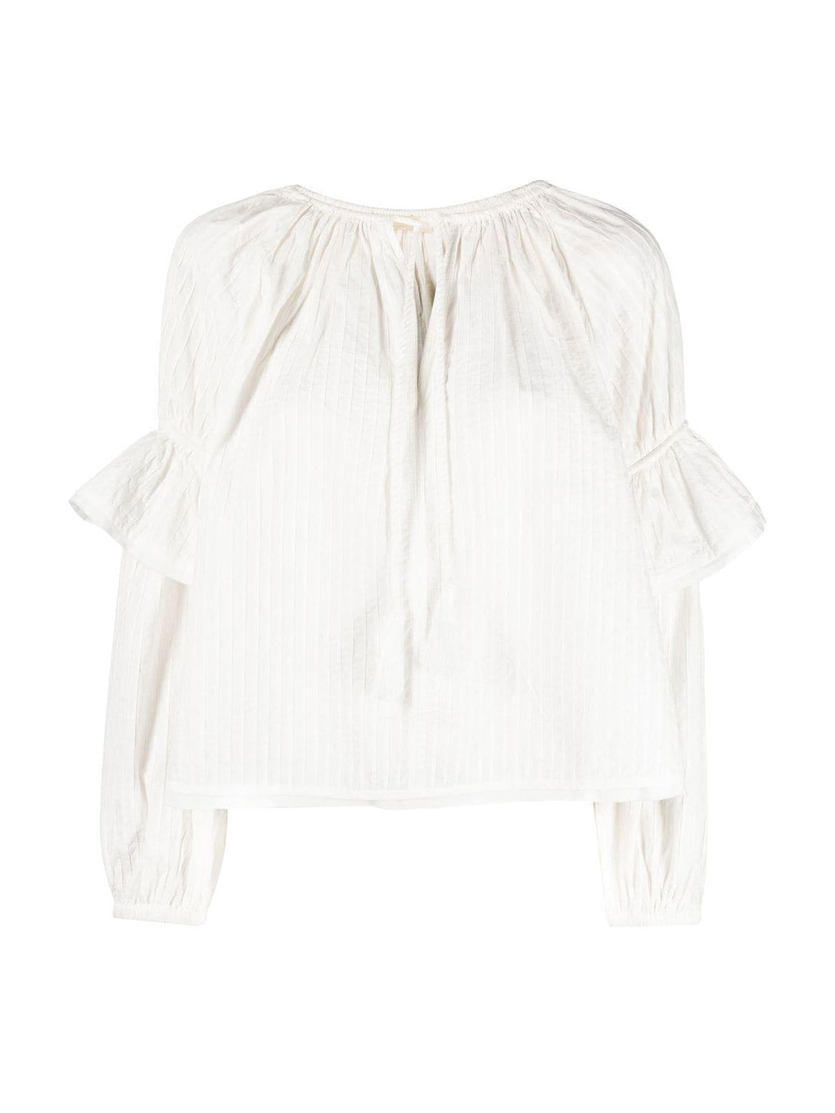 Concetta tie-front puff-sleeve blouse, white