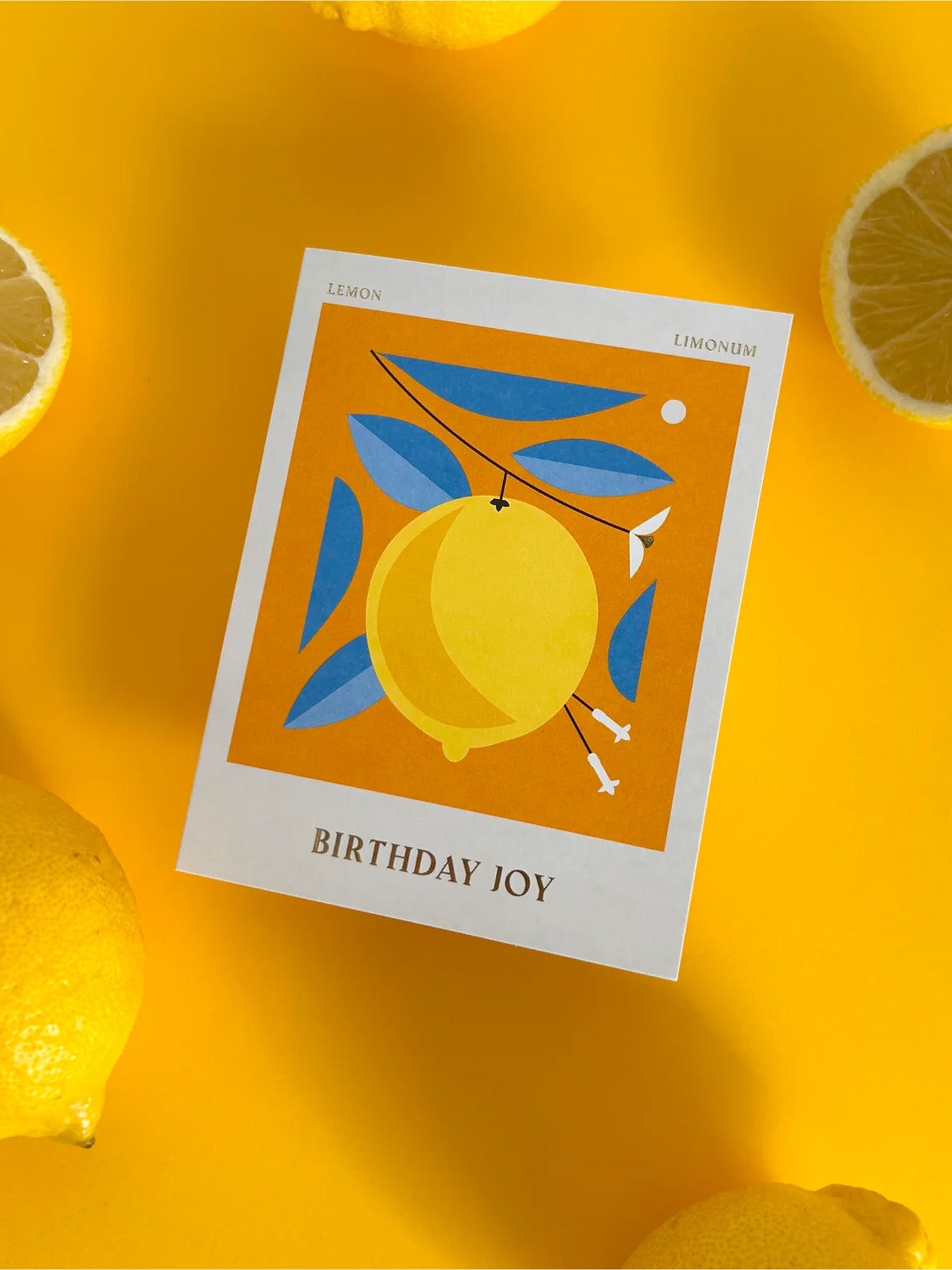 Birthday joy graphic lemon card