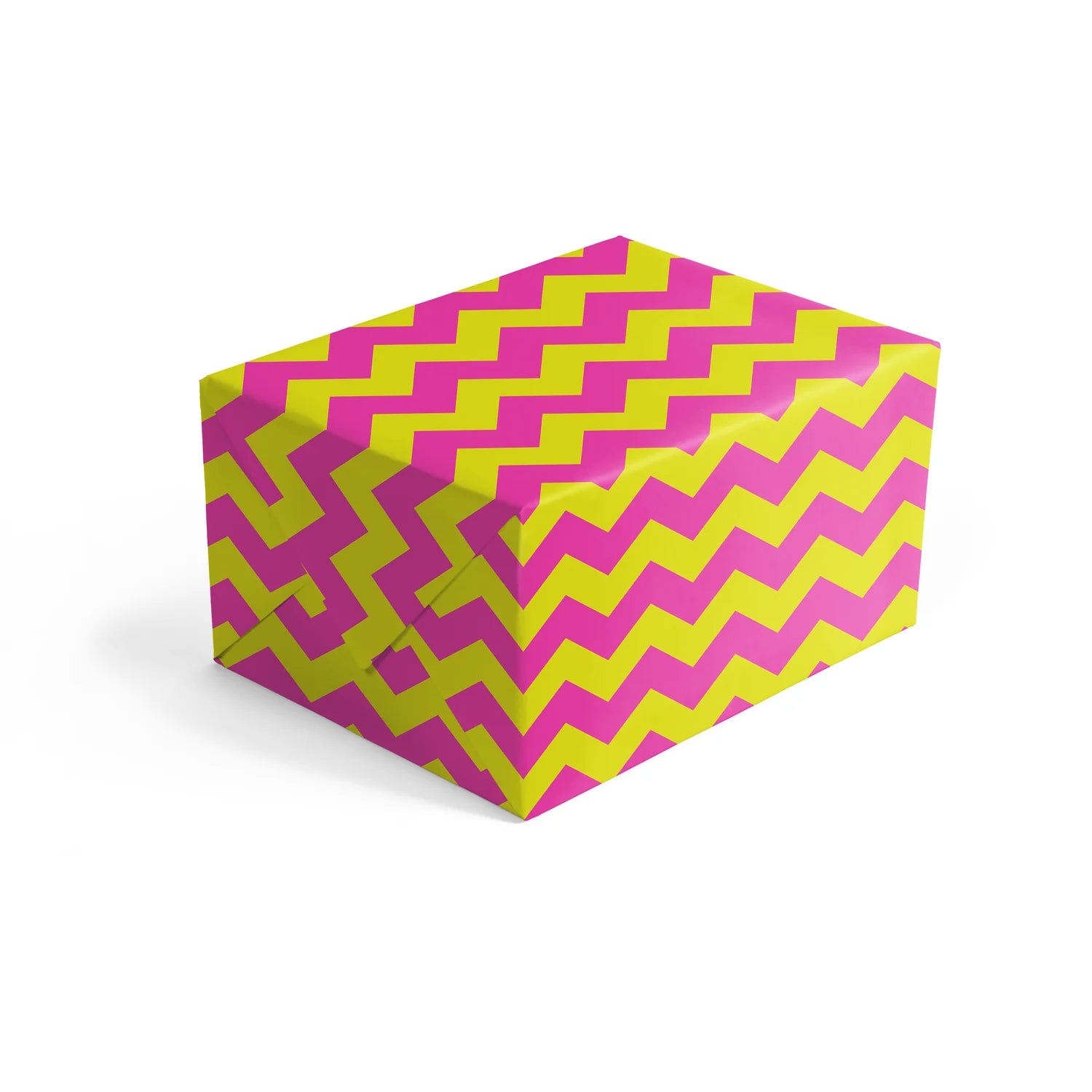 Hexagonal gift block with pink and yellow chevron pattern on a white background