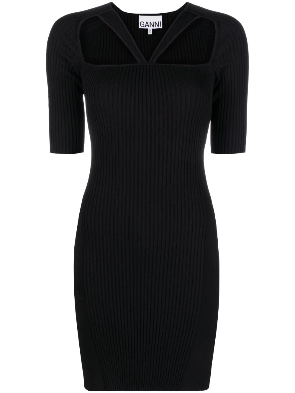 Ribbed knit mini dress, black