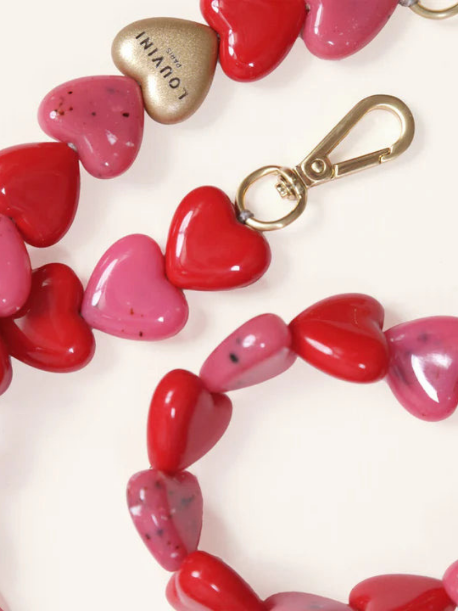 Heart phone chain, pink-red