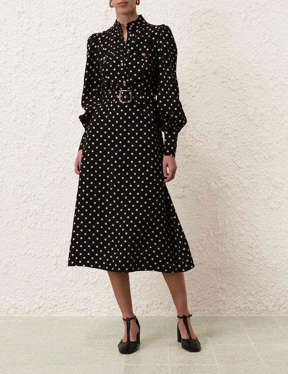 Utility Midi Dress, Black/Cream Dot