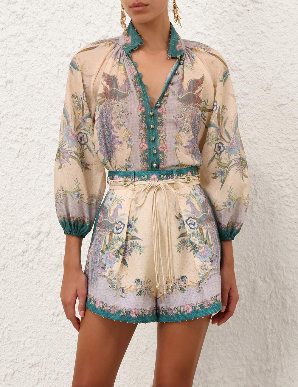 Indra billow blouse, floral cream scarf print