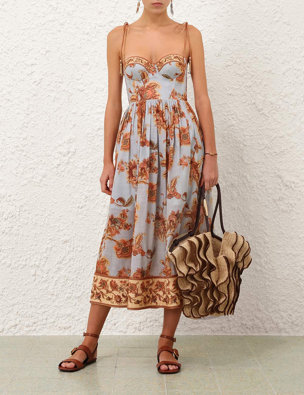 Aster corset cotton midi dress, blue