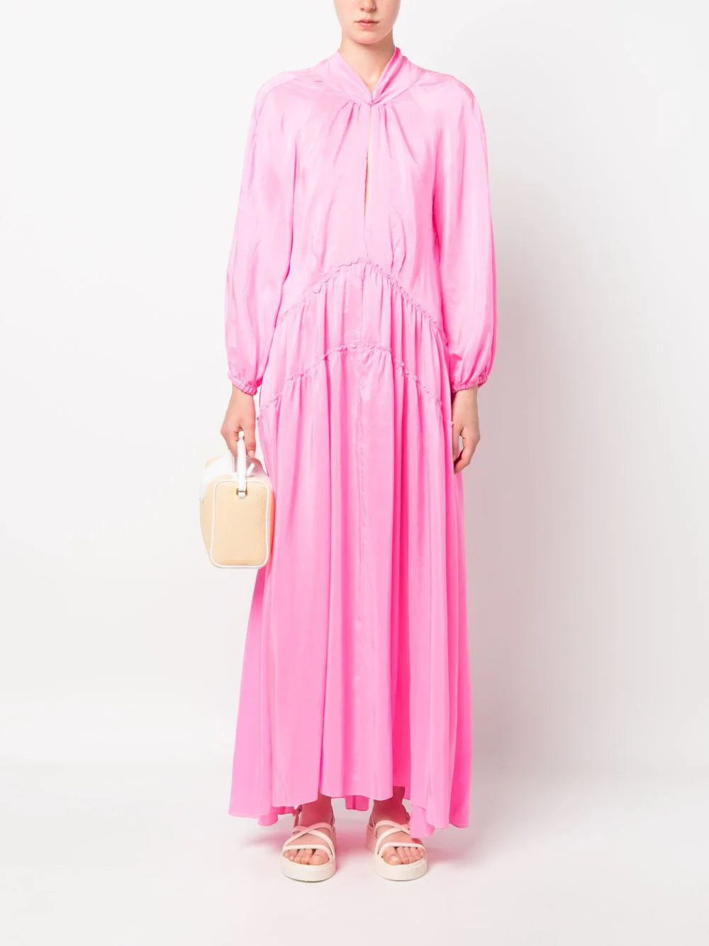 Silk long sleeves dress, pink