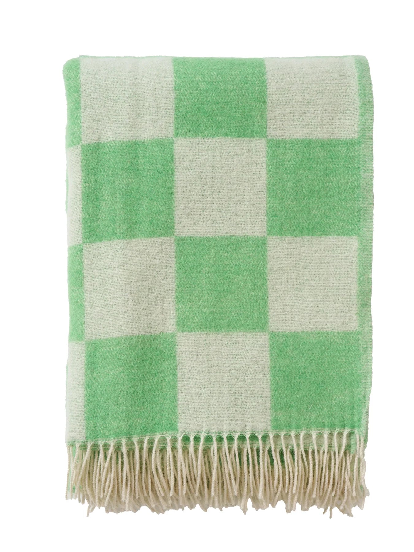 Tile wool throw, green/white or blue/white