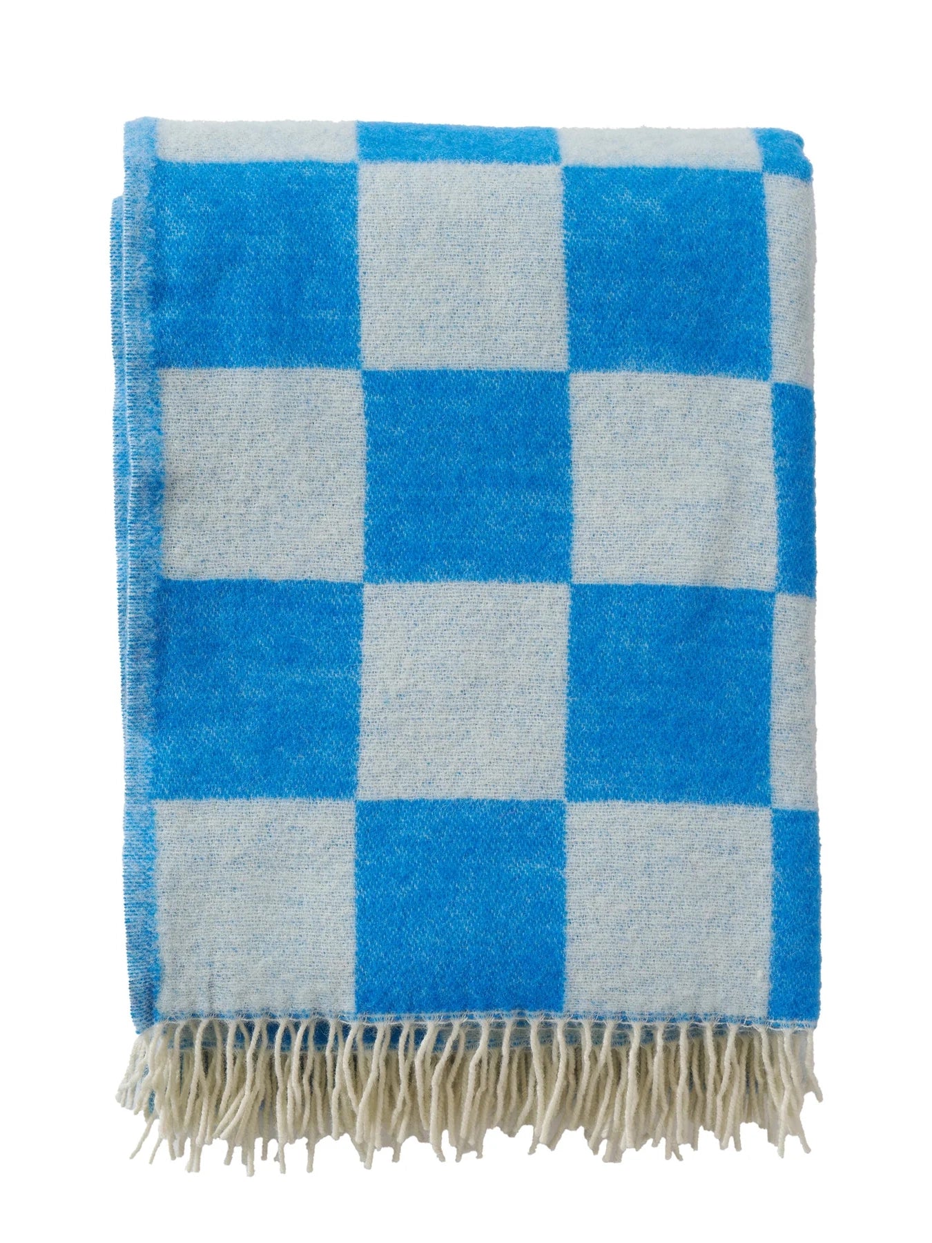 Tile wool throw, green/white or blue/white