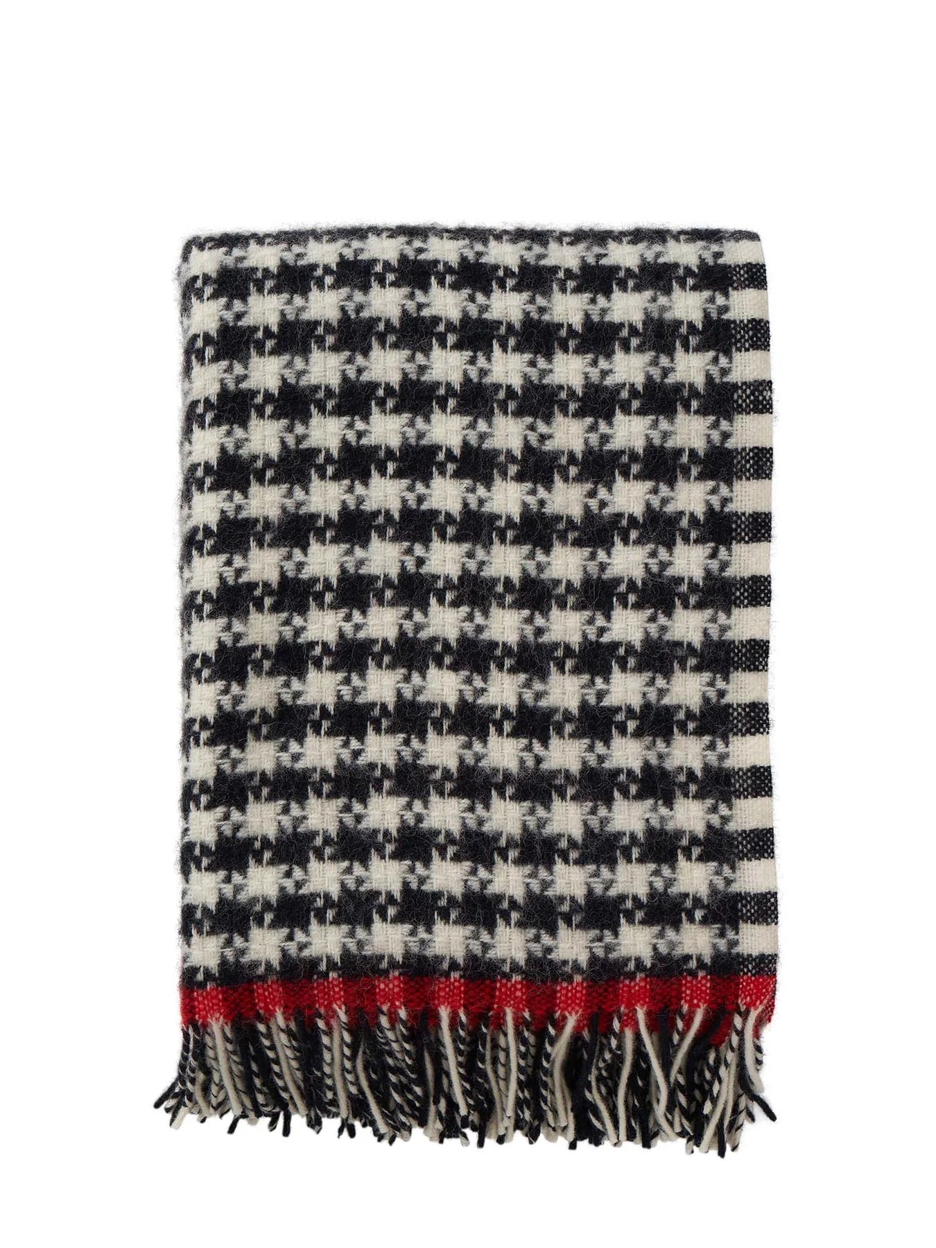 Dogtooth wool throw, black-white-red