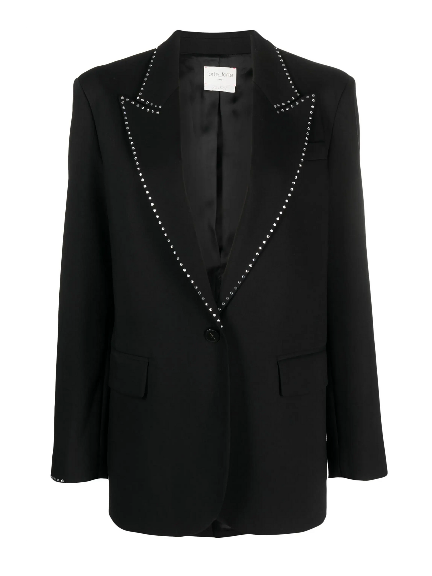 Strass wool viscose twill single-breasted jacket, black