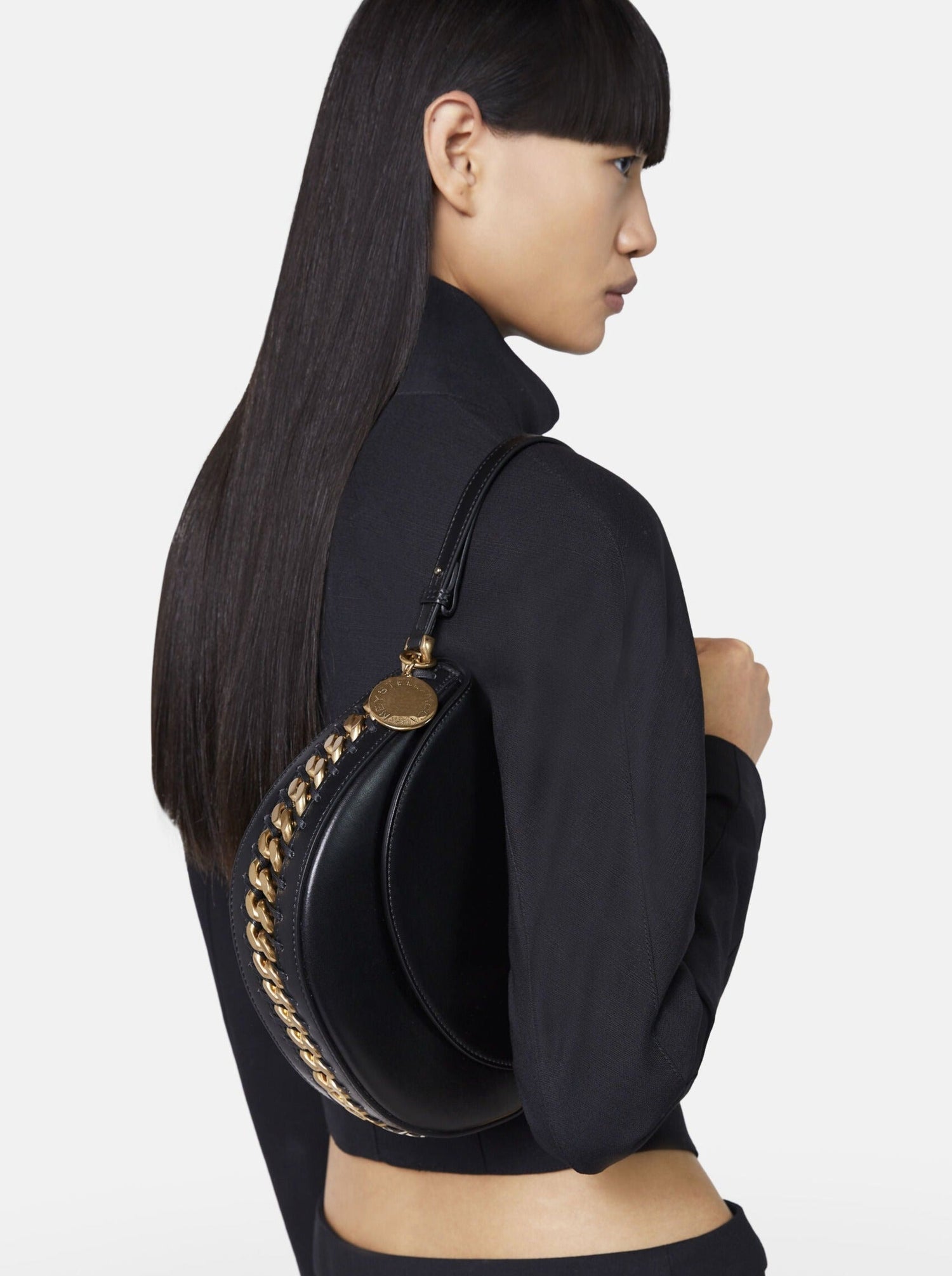 STELLA MCCARTNEY: Frayme Medium Flap Shoulder Bag, black