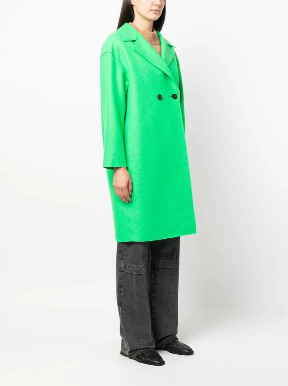 Women dropped shoulder d.b. coat pressed wool, parakeet green