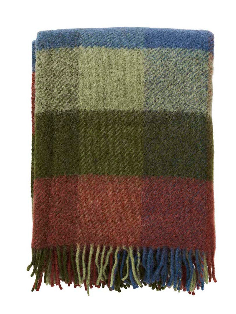 Gotland checkered wool throw, multi-green or multi-pastel