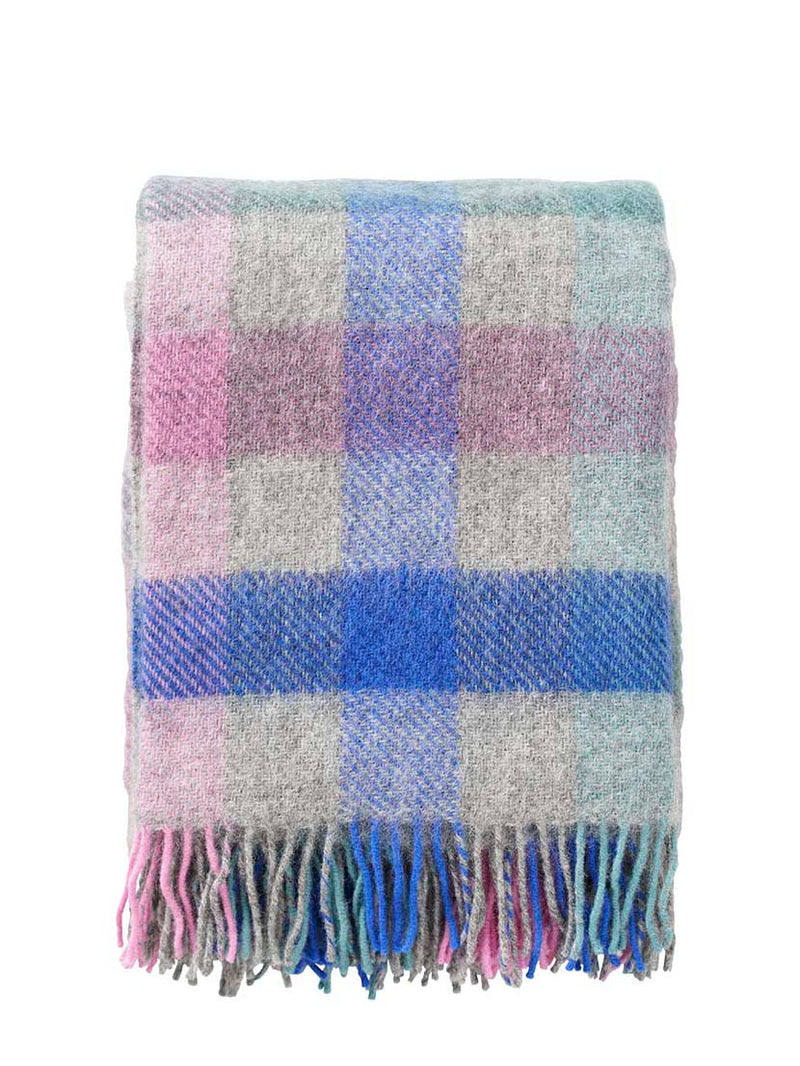 Gotland checkered wool throw, multi-green or multi-pastel