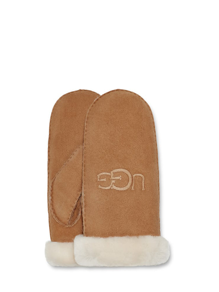 Shearling UGG Embroider Mitten, Chestnut