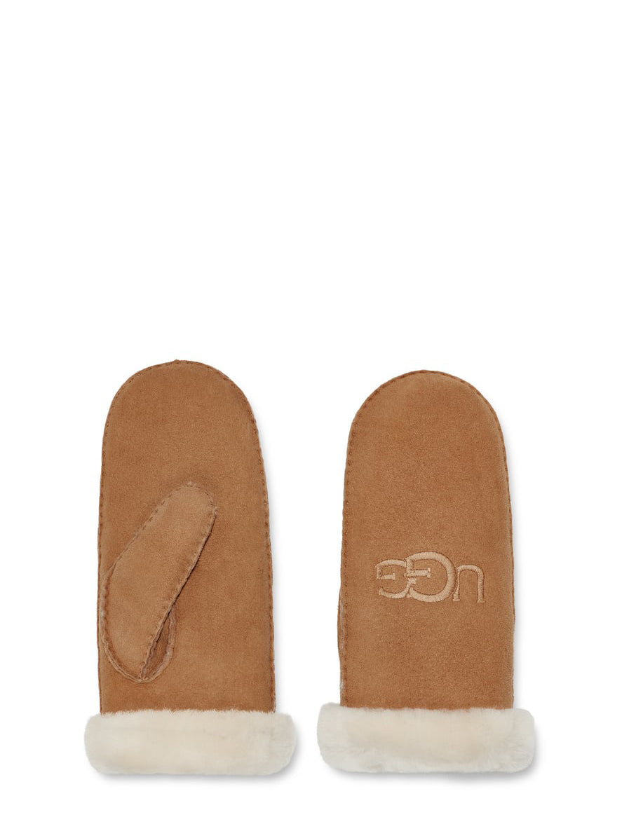 Shearling UGG Embroider Mitten, Chestnut