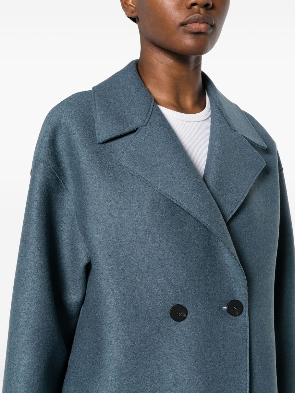 Women dropped shoulder d.b. coat pressed wool, steel blue
