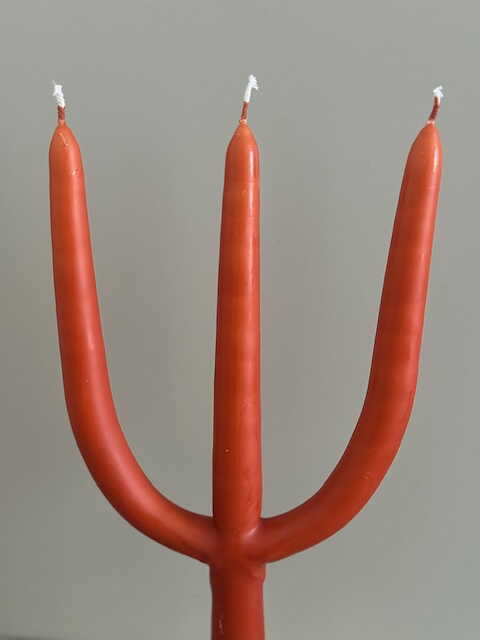 Branched 3-armed candle, burnt orange