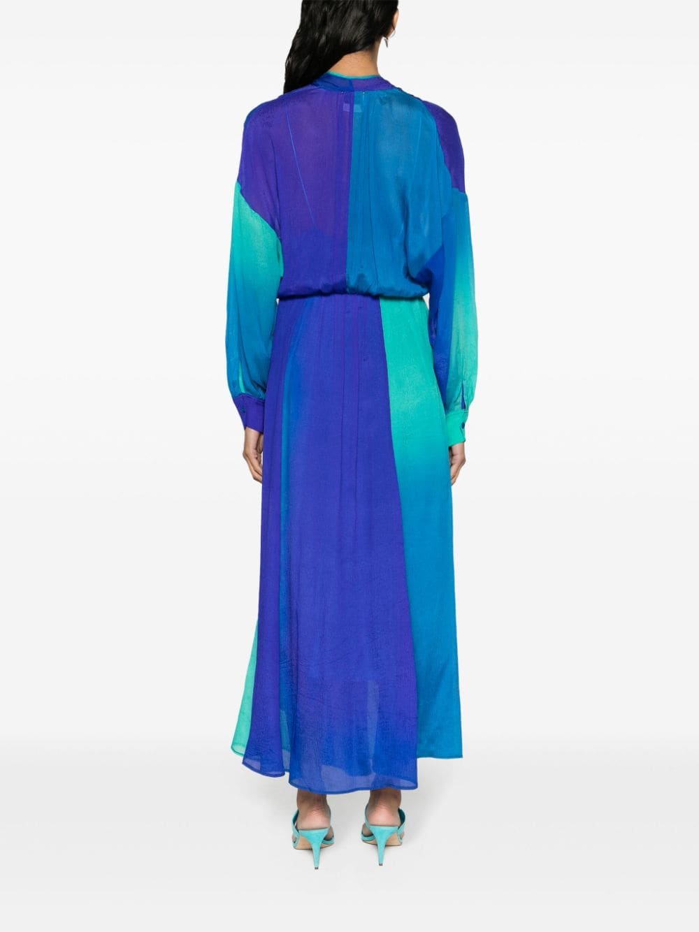 Crepon silk long shaded dress, boreale