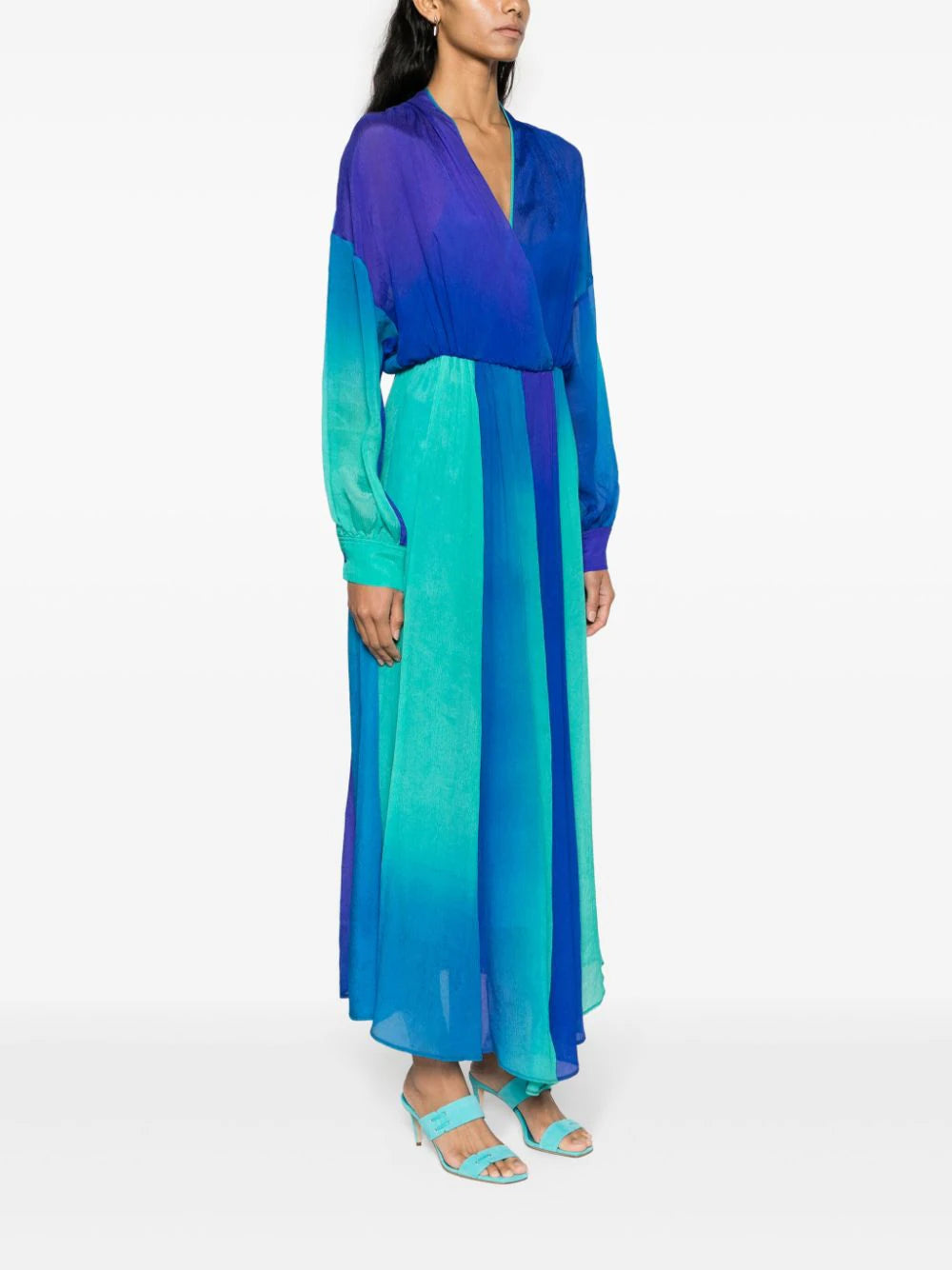 Crepon silk long shaded dress, boreale