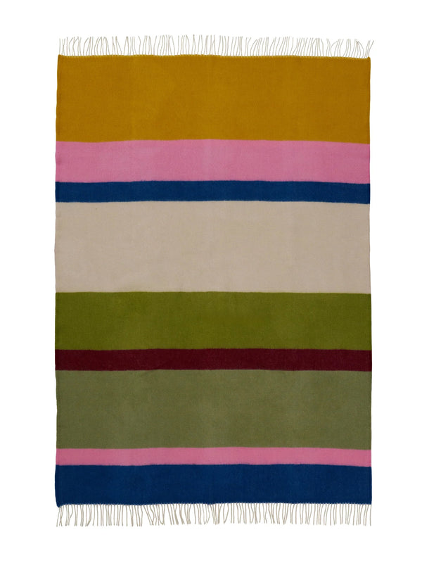 Striped blanket with multicolor stripes on a white background