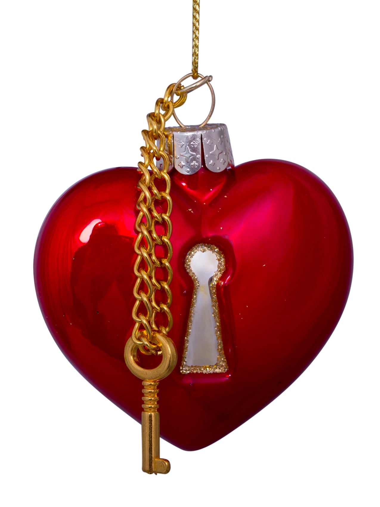 Red heart with key lock glass ornament (6,5 cm)
