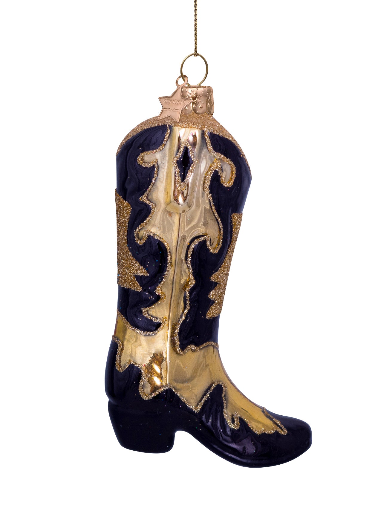 Black-gold cowboy boot glass ornament (11,5 cm)